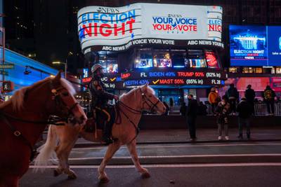 People gather in Times Square as they await election results in New York City. AFP