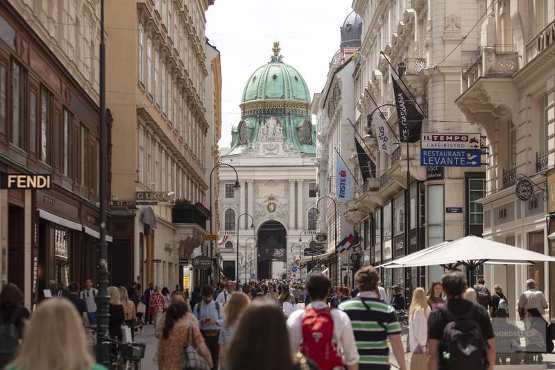 Shoppers on a street in Vienna. The Austrian government is under pressure over sanctions on Russia. AP