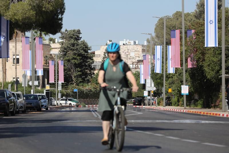US flags in Jerusalem. EPA 