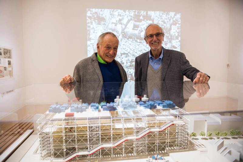 Architects of the Pompidou Centre, Richard Rogers and Renzo Piano, in Paris in 2017. AFP
