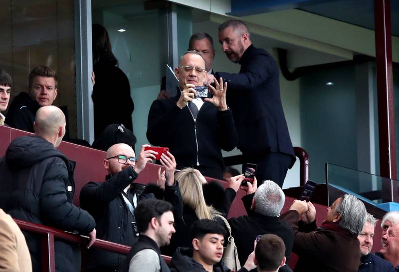 Actor Tom Hanks in the stands during the Premier League match at Villa Park. PA