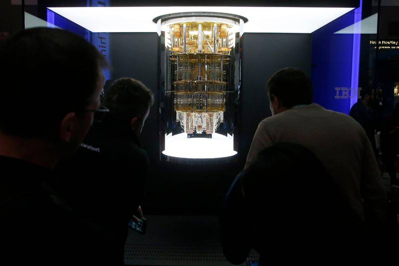 CES patrons take a look as IBM unveils this quantum computer, Q System One, shown here during the CES tech show Wednesday, Jan. 8, 2020, in Las Vegas. (AP Photo/Ross D. Franklin)
