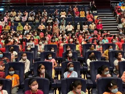 Pupils attend the first assembly at The Indian High School in Oud Metha, Dubai. Pawan Singh / The National
