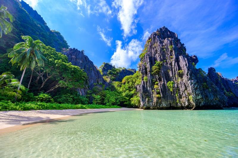 3. Hidden Beach in Palawan is a secluded cove with lush green surroundings in the Philippines. Getty Images