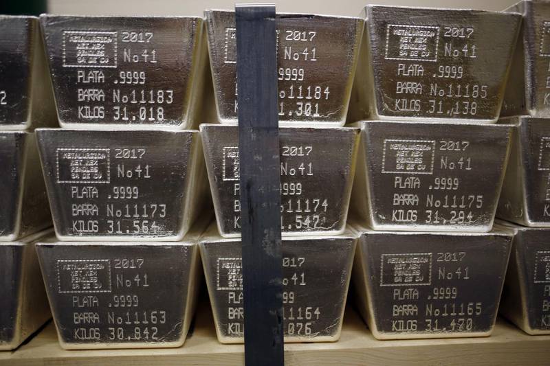 Silver bars sit inside a vault at the Rochester Silver Works LLC (RSW) facility in Rochester, New York, U.S., on Thursday, March 30, 2017. Rochester Silverworks LLC is a world leader in film recycling and silver chemical manufacturing. Photographer: Luke Sharrett/Bloomberg