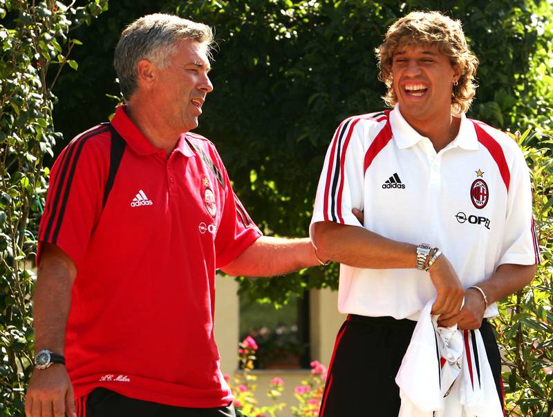 Hernan Crespo with Carlo Ancelotti in 2004 when the pair were at AC Milan. Reuters