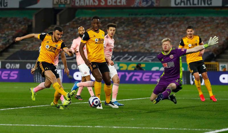 Wolverhampton Wanderers' Romain Saiss shoots at goal. Reuters