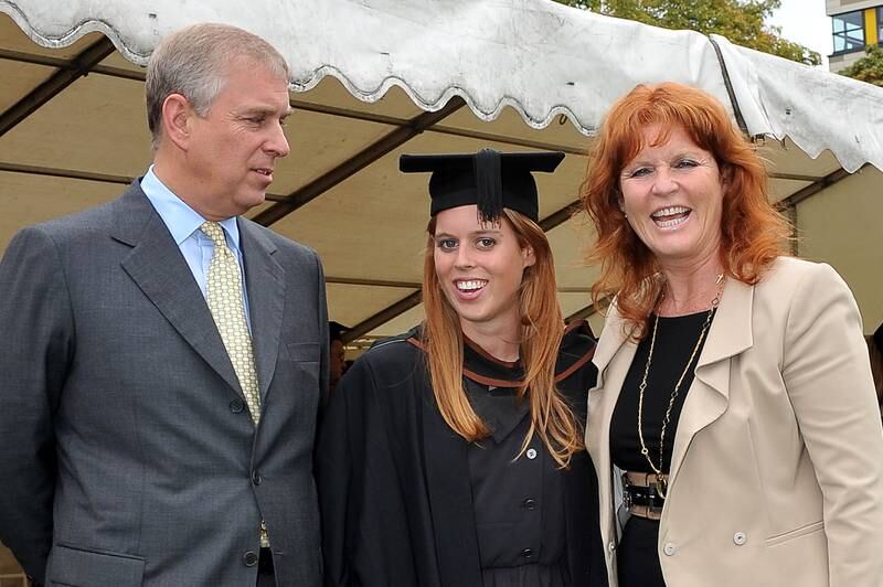 Prince Andrew, Sarah, Duchess of York and their daughter, Princess Beatrice, following her graduation ceremony at Goldsmiths College in 2011.
