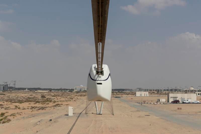 Skypods, elevated electric vehicles,  at the Sharjah Research, Technology and Innovation Park.