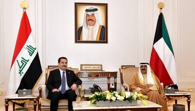 Crown Prince Sheikh Mishal Al-Ahmad Al-Jaber Al-Sabah receives Iraqi Prime Minister Mohammad Shia' Al-Sudani. Photo: Kuwait News Agency
