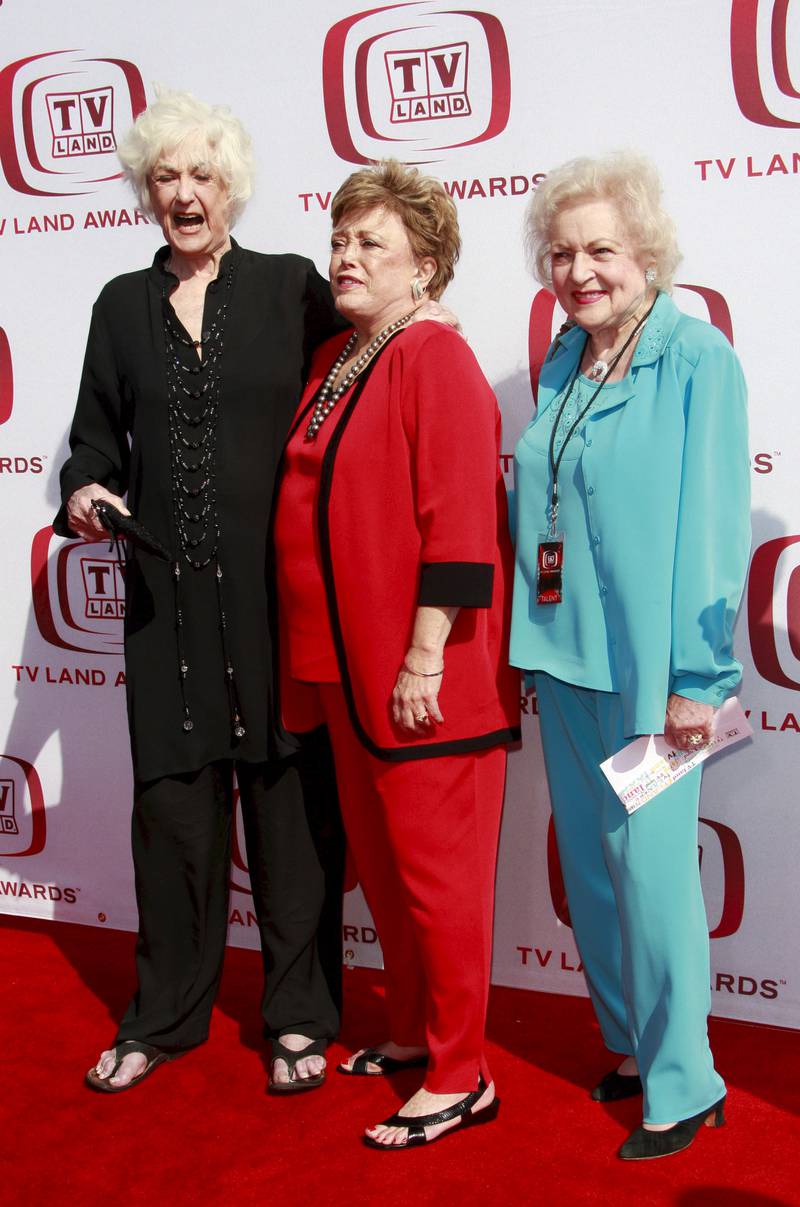 'Golden Girls' stars Bea Arthur, Rue McClanahan and Betty White, in a turquoise three-piece set, attend the TV Land Awards at Barker Hanger on June 8, 2008, in Santa Monica. EPA