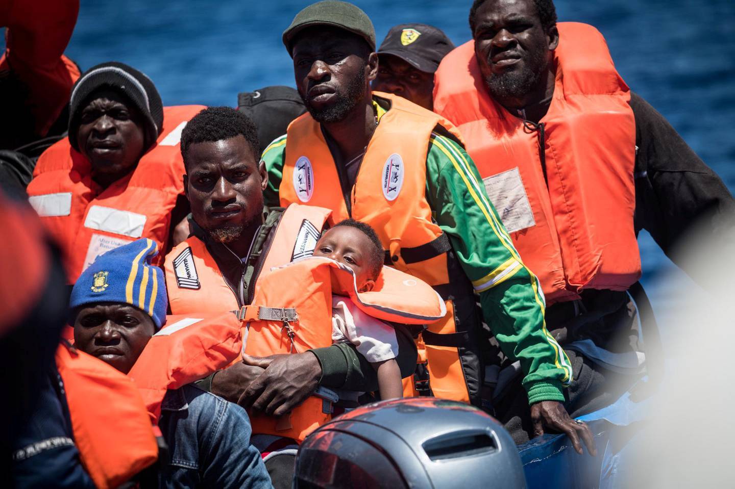 Migrants float on a dinghy before their rescue by the Sea Watch 3 German charity ship off the coast of Lampedusa, Italy May 15, 2019. Picture taken May 15, 2019. Nick Jaussi/Sea-Watch/Handout via REUTERS ATTENTION EDITORS - THIS IMAGE WAS PROVIDED BY A THIRD PARTY. NO RESALES. NO ARCHIVES. MANDATORY CREDIT