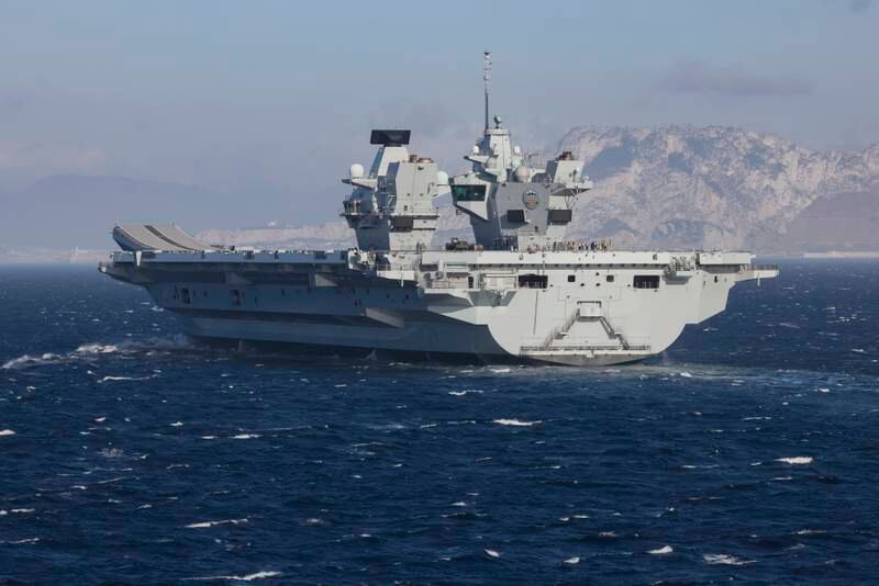 The 'HMS Prince of Wales' arrives in Gibraltar on its maiden overseas port visit on July 6, 2021. EPA