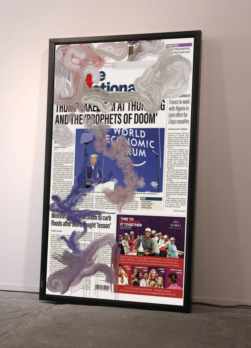 Reworking a well-known piece from 2012, the artist Siebren Versteeg wrote an algorithm that translates the front page of The National, into a digital painting. Danko Stjepanovic