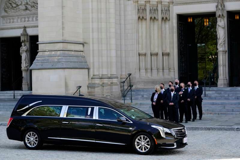 Albright’s coffin arrives at Washington National Cathedral. EPA