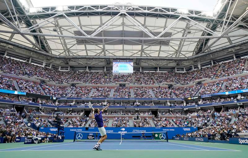 Russia's Daniil Medvedev serves during his US Open final victory over Novak Djokovic of Serbia at Flushing Meadows in New York, on Sunday, September 12. AFP