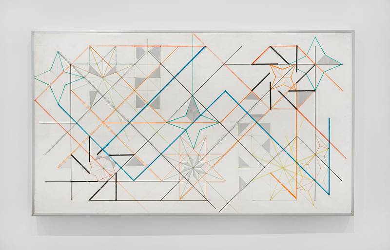 In addition to her mirror mosaics, Farmanfarmaian also produced drawings bearing similar geometric elements. Courtesy of The Third Line, Dubai. Sharjah Art Foundation 