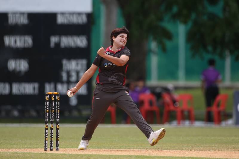 UAE captain Chaya Mughal took the new ball against Malaysia at the ACC T20 Women's Championship in Kuala Lumpur. Photo: Malaysia Cricket Association