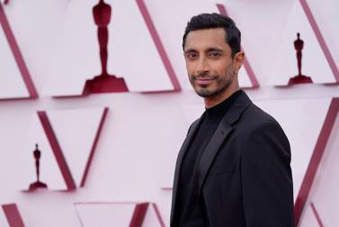 Riz Ahmed arrives at the 2021 Oscars ceremony in Los Angeles. AFP  