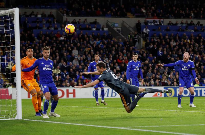 Cardiff City v Leicester City - Cardiff City Stadium, Cardiff, Britain - Leicester City's Jonny Evans misses a chance to score.   Reuters