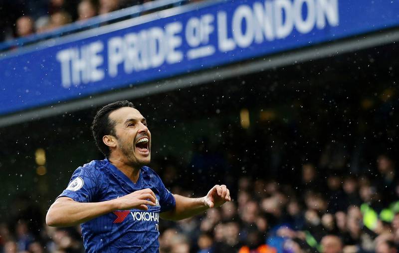 11. Chelsea - 3475 points. Pedro celebrates scoring. Reuters