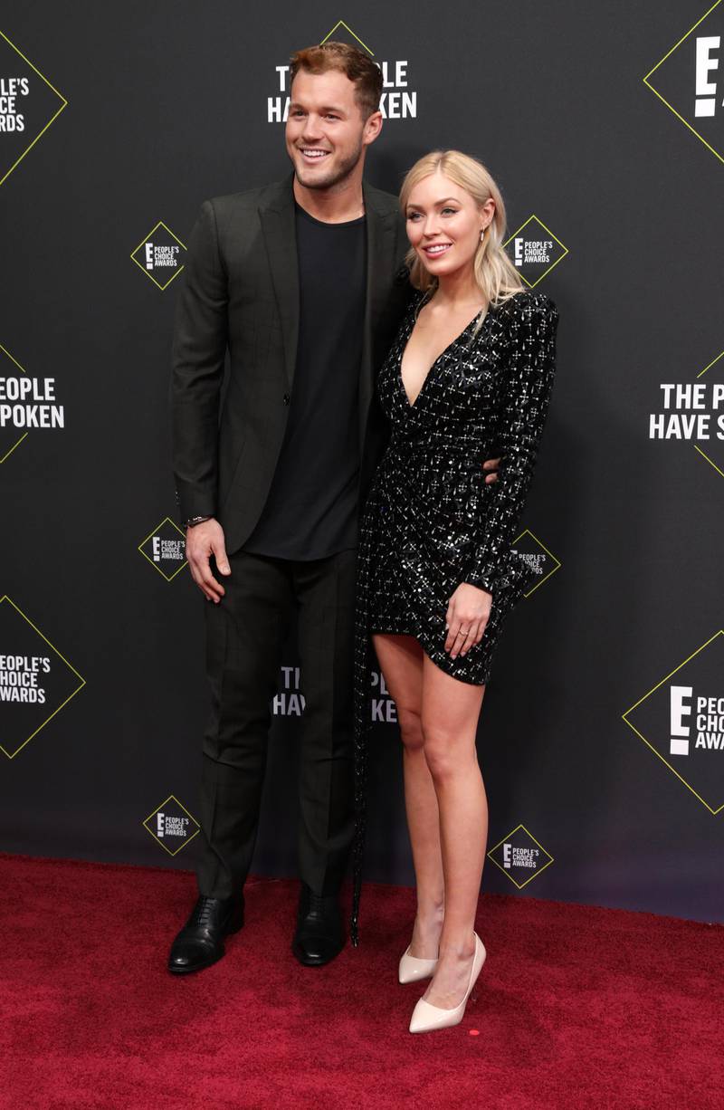 Colton Underwood and Cassie Randolph arrive at the 2019 People's Choice Awards in Santa Monica, California, on Sunday, November 10, 2019. Reuters
