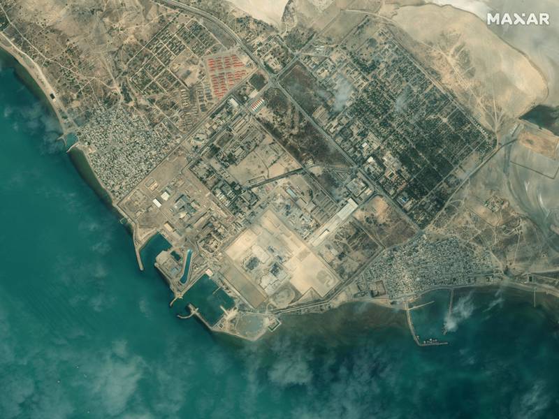 This handout satellite image provided by Maxar Technologies on January 8, 2020 shows an overview of Iran's Bushehr Nuclear Power Plant, southeast of the city of Bushehr. Maxar Technologies/AFP