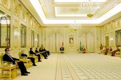 Iraqi Prime Minister Mustafa Al Kadhimi meets with Saudi Crown Prince Mohammed bin Salman. Iraqi Prime Minister Media Office