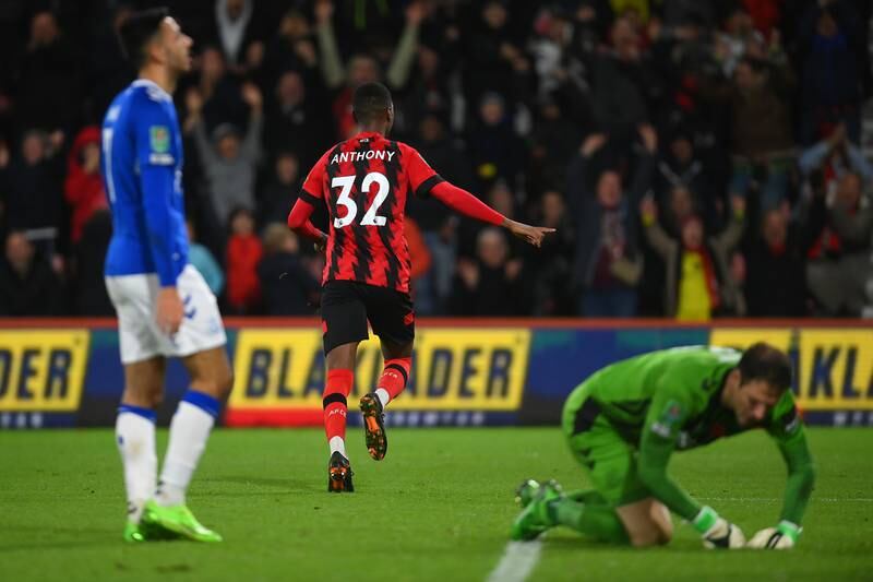 Jaidon Anthony of Bournemouth celebrates after scoring their team's fourth goal. Getty Images