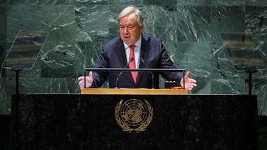 UN Secretary General Antonio Guterres addresses the General Assembly in New York. Reuters