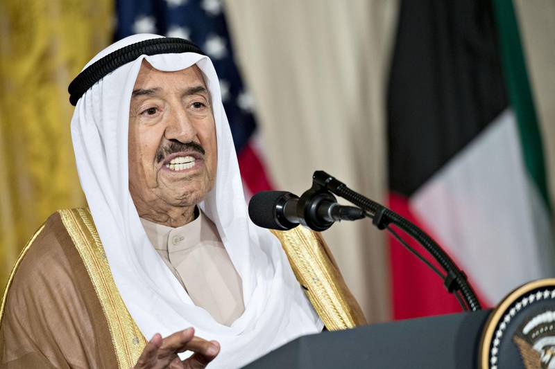 Sheikh Sabah Al-Ahmed Al-Sabah, Kuwait's emir, speaks during a news conference with U.S. President Donald Trump, not pictured, in the East Room of the White House in Washington, D.C., U.S., on Thursday, Sept. 7, 2017. Kuwait has made progress in addressing improving the investment climate for U.S. companies but challenges remain in areas such as procurement access, Commerce Secretary Wilbur Ross said yesterday at a Chamber of Commerce event. Photographer: Andrew Harrer/Bloomberg