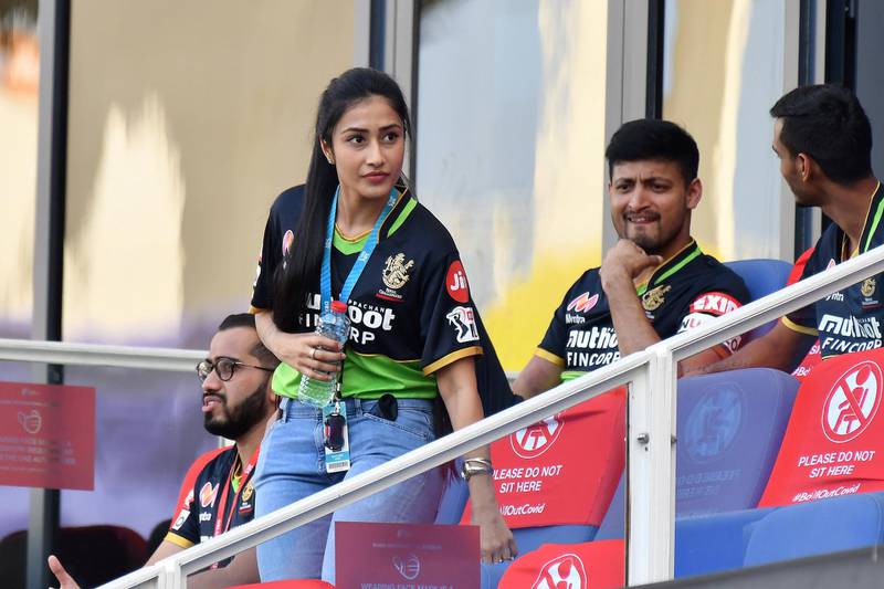 RCB Player Yuzvendera Chahal's Fiancee Dhanashree Verma seen during match 44 of season 13 of the Dream 11 Indian Premier League (IPL) between the Royal Challengers Bangalore and the Chennai Super Kings held at the Dubai International Cricket Stadium, Dubai in the United Arab Emirates on the 25th October 2020.  Photo by: Samuel Rajkumar  / Sportzpics for BCCI