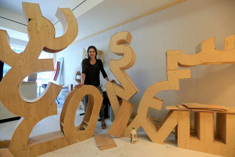 Erin Meekhof, winner of this year's Jean-Claude and Christo award, working on her sculpture for her big final project in a studio in Sama Tower where NYU Abu Dhabi offices are based. Ravindranath K / The National