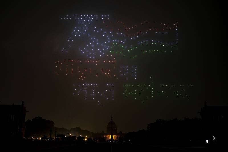 Drones spell out '75th Anniversary of Indian Independence' during an aerial show. AP