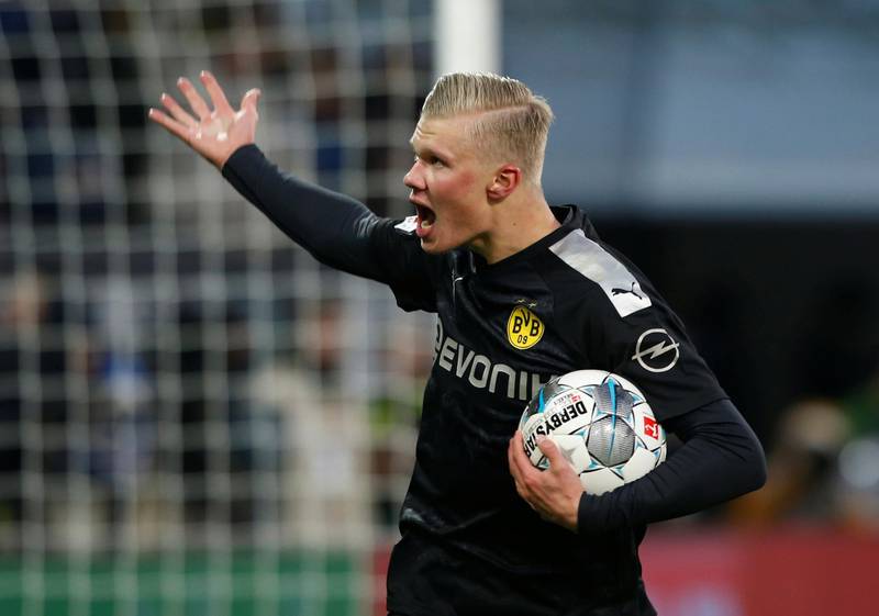 Dortmund's Erling Haaland celebrates scoring their second goal. Reuters