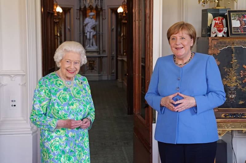 Queen Elizabeth receives the Chancellor Angela Merkel of Germany during an audience at Windsor Castle in July.