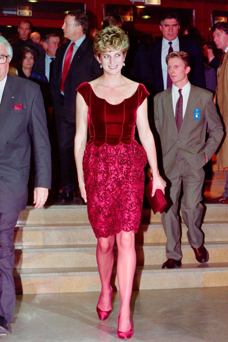 (FILES) This file photo taken on November 15, 1992 shows Britain's Diana, Princess of Wales, arriving at the Lille Congress Hall in Lille, France, for the opening of Paul McCartney's oratorio "Liverpool".
Princess Diana revolutionised the royal dress code with the help of some of the world's greatest designers during a glamorous life that came to a tragic end on August 31, 1997, 20 years ago this month. / AFP PHOTO / AFP PHOTO AND POOL / Jacques DEMARTHON
