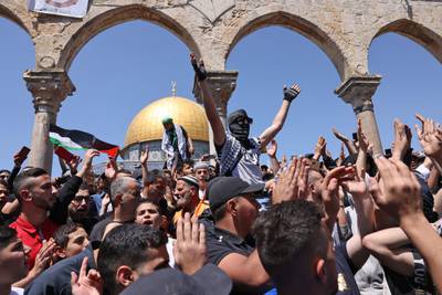 Palestinian protesters after Friday prayers in Jerusalem. AFP