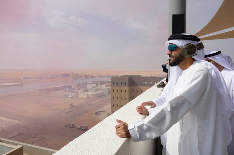 Sheikh Nahyan bin Zayed, chairman of the board of trustees of the Zayed Charitable and Humanitarian Foundation, watches the joint military exercise