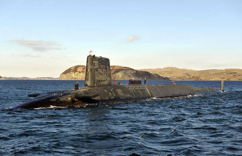 (FILES) In this file photo taken on April 4, 2013 A picture shows the Trident Nuclear Submarine, HMS Victorious, on patrol off the west coast of Scotland. Russia's ambassador to Britain said on March 21, 2021 that diplomatic ties between the two countries were "nearly dead", after a UK strategic review this week branded Moscow an "acute direct threat". Andrei Kelin also criticised Britain's decision to bolster its nuclear stockpile, arguing the reversal of decades of policy was a violation of various international agreements.
 / AFP / Andy Buchanan
