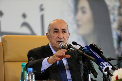 President-elect Abdelmadjid Tebboune talks to the media during a news conference in Algiers. Reuters