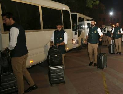 Pakistan vice captain Shadab Khan and other teammates prepare for their travel to India for the ODI World Cup. Photo: PCB / Twitter