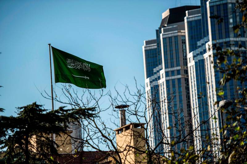 A Saudi Arabian flag flies over the Saudi Arabian consulate in Istanbul. Jamal Khashoggi, a veteran Saudi journalist who has been critical towards the Saudi government has gone missing after visiting the kingdom's consulate in Istanbul. AFP