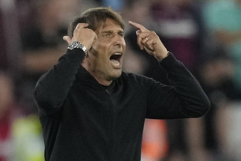 Tottenham coach Antonio Conte looking frustrated. AP