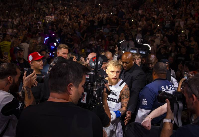 Jake Paul enters the arena prior to his fight against Anderson Silva at Desert Diamond Arena.  Reuters