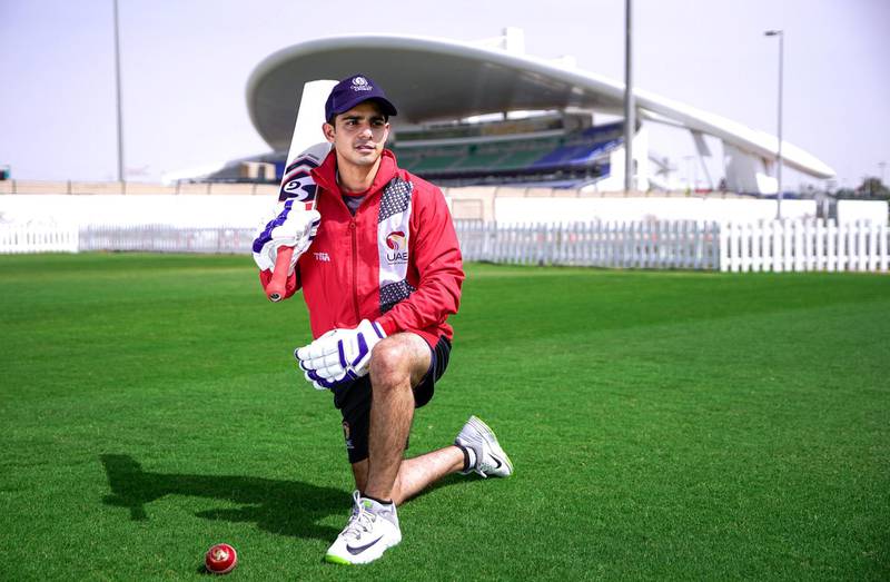 Abu Dhabi, United Arab Emirates, April 5, 2020.  SUBJECT NAME/ MATCH/ COMPETITION: Mohammed Riyan is a UAE U19 player pursuing his cricket in the UK. He’s back in Abu Dhabi as the universities in the UK because of the Covid-19 pandemic.Victor Besa / The NationalSection:  SPReporter:  Amith Passela