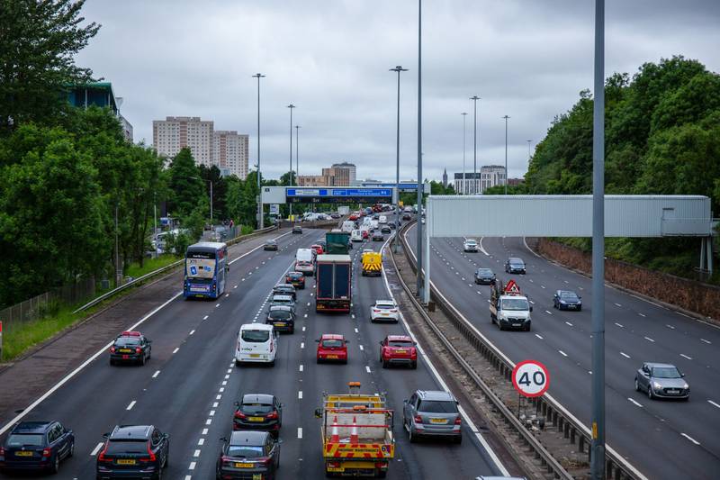 Traffic on the M8 motorway during a rail strike in Glasgow, Scotland, in June. Bloomberg