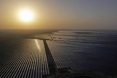 Bhadla Solar Park in Bhadla, in the northern Indian state of Rajasthan. Currently, coal powers 70 percent of India's electricity generation, but by 2030 it plans to produce more than its current grid capacity through renewables. AFP
