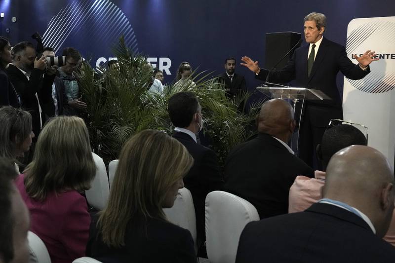 US Special Presidential Envoy for Climate John Kerry speaks at the opening of the US Pavilion at the Cop27 Climate Summit in Sharm El Sheikh, Egypt. AP Photo