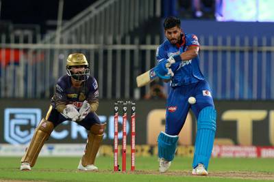 Shreyas Iyer captain of Delhi Capitals  plays a shot during match 16 of season 13 of the Indian Premier League (IPL ) between the Delhi Capitals and the Kolkata Knight Riders held at the Sharjah Cricket Stadium, Sharjah in the United Arab Emirates on the 3rd October 2020.  Photo by: Rahul Gulati  / Sportzpics for BCCI